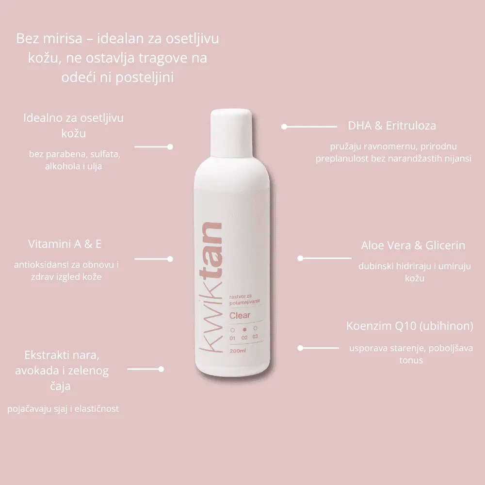 Spray Tan Rastvor Clear Dark 200ml – bez bronzera i mirisa za prirodnu preplanulost
