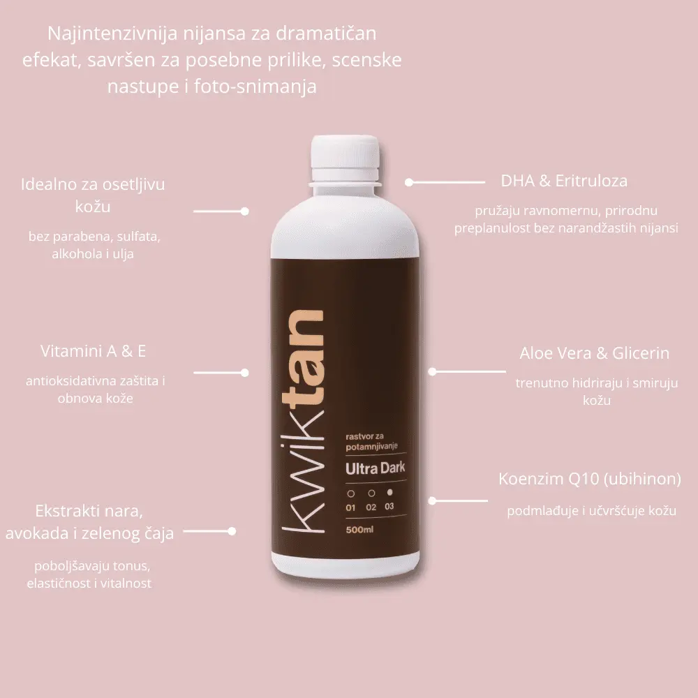 Kwiktan Ultra Dark bočica – profesionalni rastvor za sprej ten sa prirodnim, neutralnim tonom